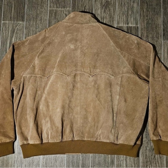 Orvis Genuine Leather Bomber Jacket Full Zip Plaid Lined Barn Chore Mens XL - Picture 9 of 9